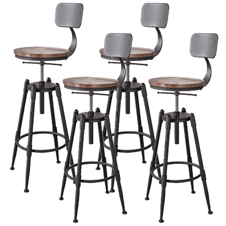 Industrial Footrest Adjustable Height Barstool Brown Pine Home Stool