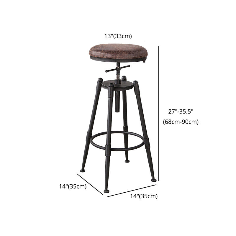 Industrial Footrest Adjustable Height Barstool Brown Pine Home Stool