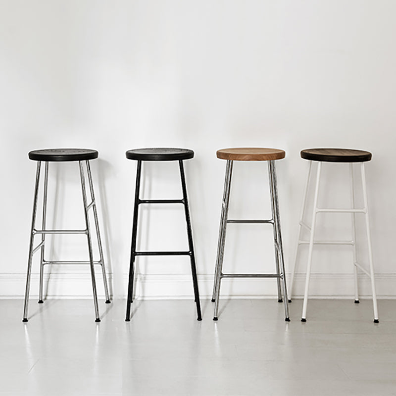 Modern Footrest Backless Barstool Matte Finish Oak Wood Coffee Shop Stool