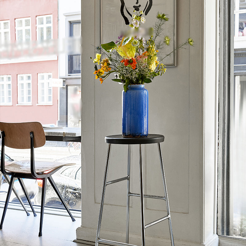 Modern Footrest Backless Barstool Matte Finish Oak Wood Coffee Shop Stool