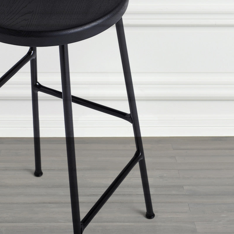 Modern Footrest Backless Barstool Matte Finish Oak Wood Coffee Shop Stool