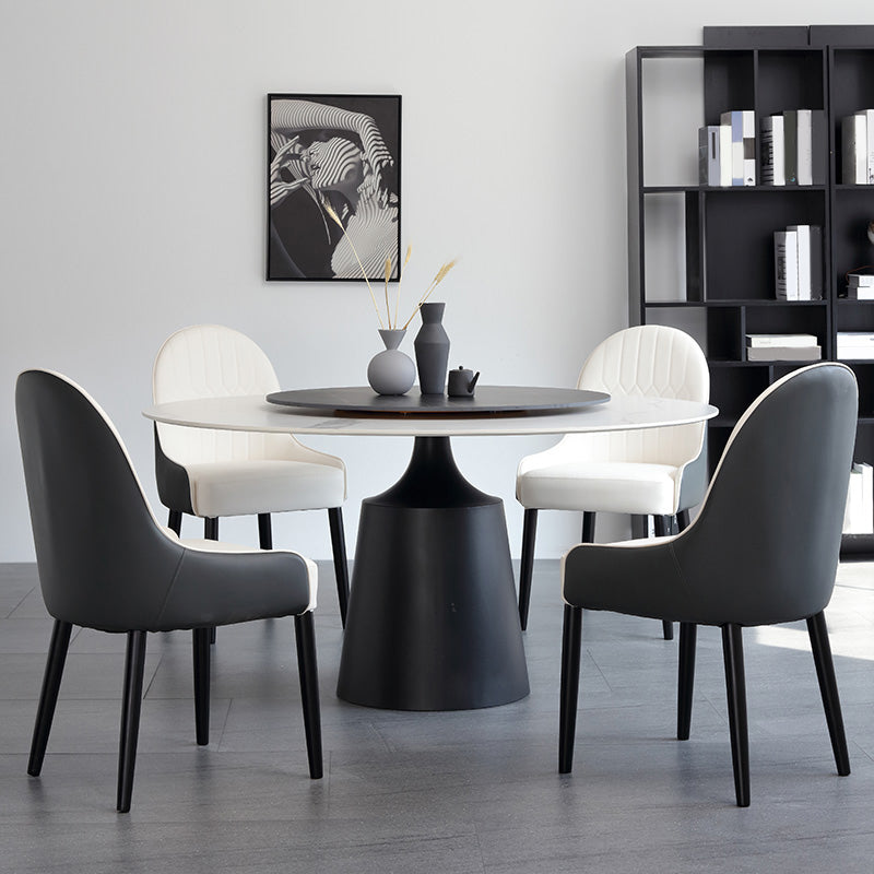 Modern Round Dinette Set 1/3/4/5/7 Pieces Sintered Stone Dining Table Set with Turntable