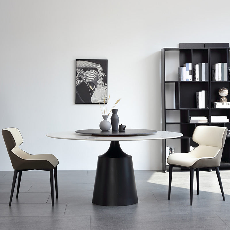 Modern Round Dinette Set 1/3/4/5/7 Pieces Sintered Stone Dining Table Set with Turntable