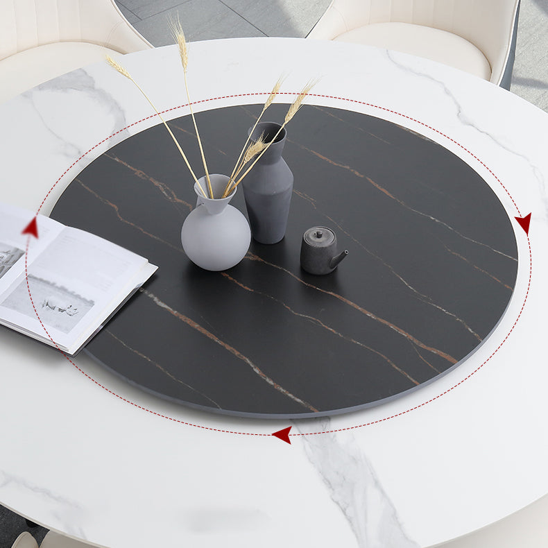 Modern Round Dinette Set 1/3/4/5/7 Pieces Sintered Stone Dining Table Set with Turntable