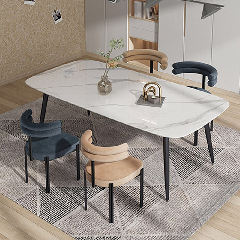 Modern Rectangle Dinette Set 1/4/5 Pieces Dining Table Set with White Sintered Stone Top