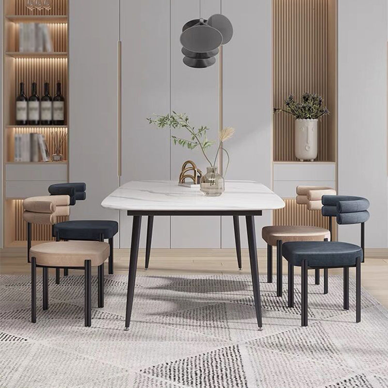 Modern Rectangle Dinette Set 1/4/5 Pieces Dining Table Set with White Sintered Stone Top