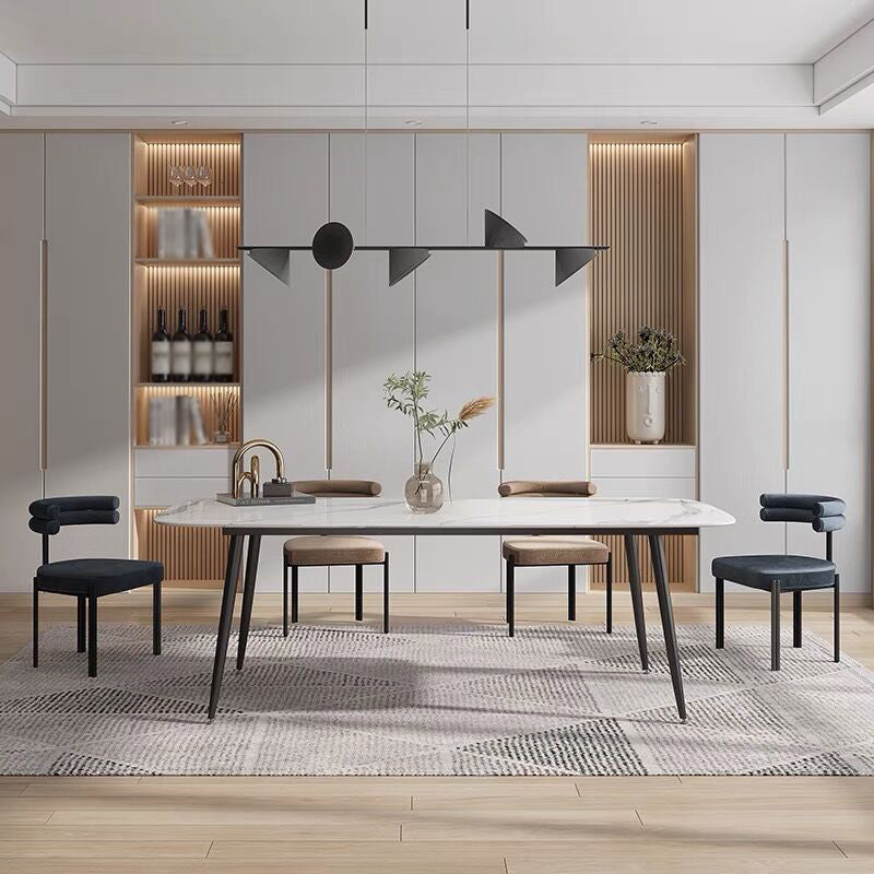 Modern Rectangle Dinette Set 1/4/5 Pieces Dining Table Set with White Sintered Stone Top