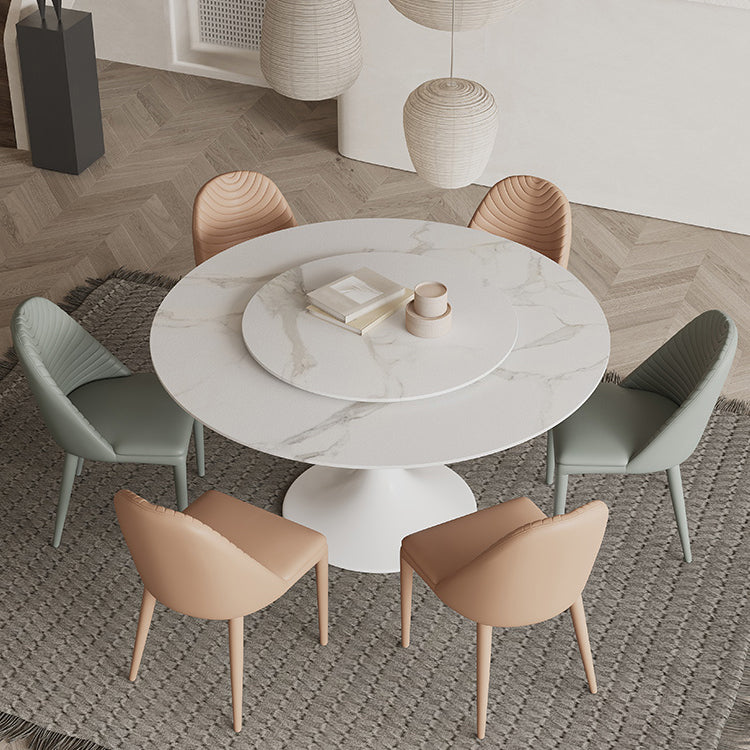 Modern Round Dinette Set 1/3/4/5/7 Pieces Dining Table Set with White Sintered Stone Top