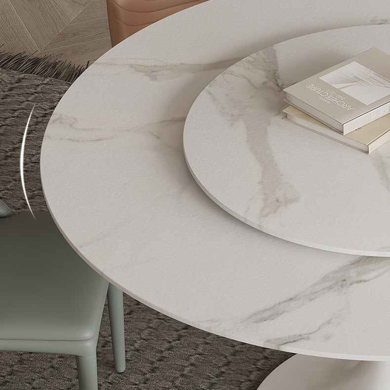 Modern Round Dinette Set 1/3/4/5/7 Pieces Dining Table Set with White Sintered Stone Top