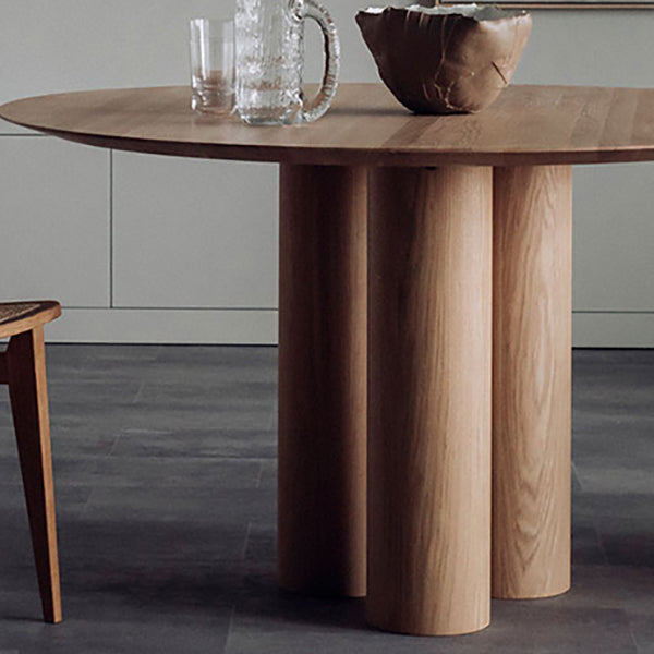 Round Simplicity Style Dining Table Fixed Table with Solid Wood