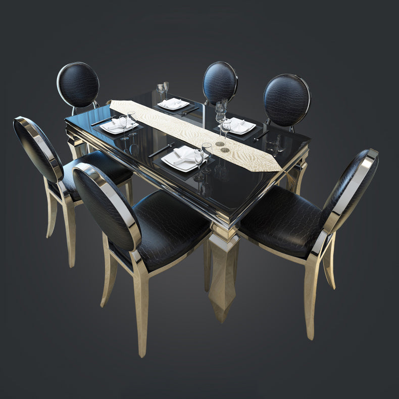 Metal Contemporary Rectangular Dining Table Glass Top Table for Dining Room