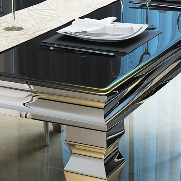 Metal Contemporary Rectangular Dining Table Glass Top Table for Dining Room