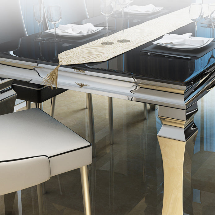 Metal Contemporary Rectangular Dining Table Glass Top Table for Dining Room