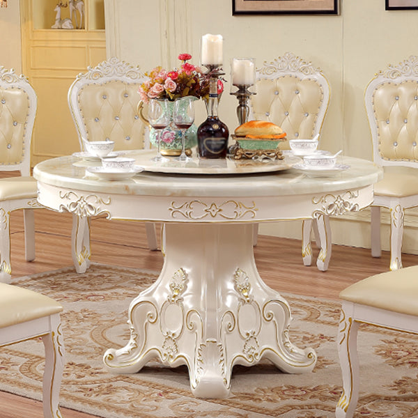 Solid Wood Victorian Round Dining Table Faux Marble Top Table with Pedestal