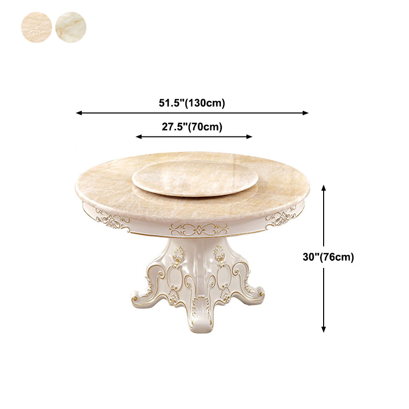 Solid Wood Victorian Round Dining Table Faux Marble Top Table with Pedestal