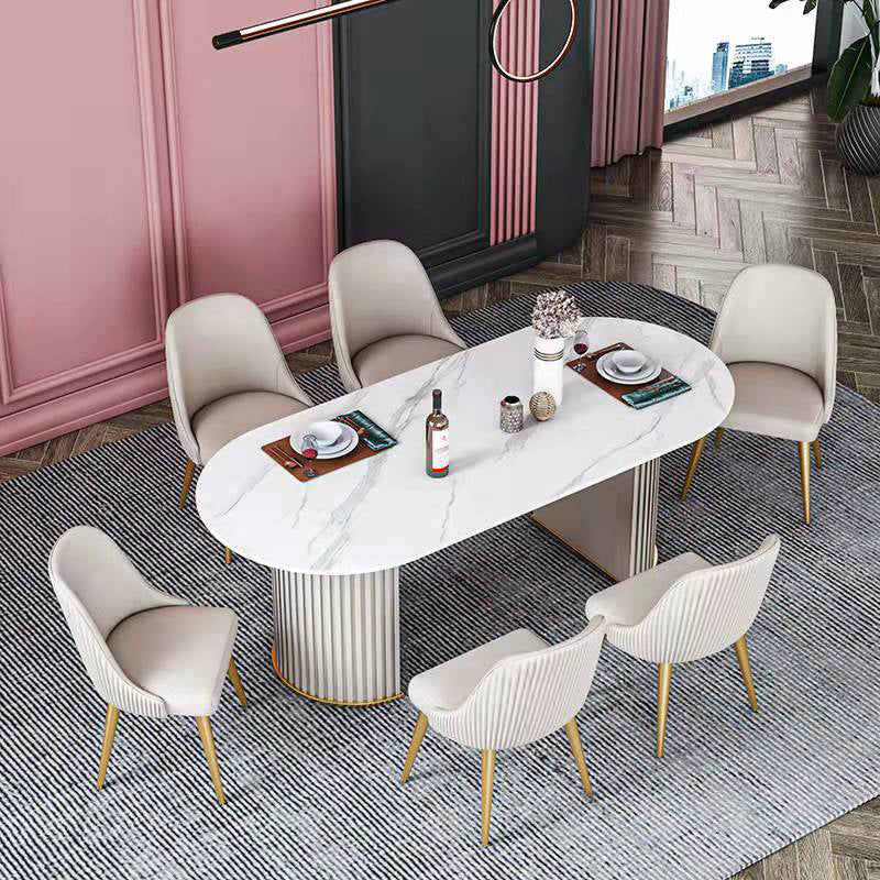 Luxury Sintered Stone Top Dining Table Oval Table with Double Pedestal for Restaurant