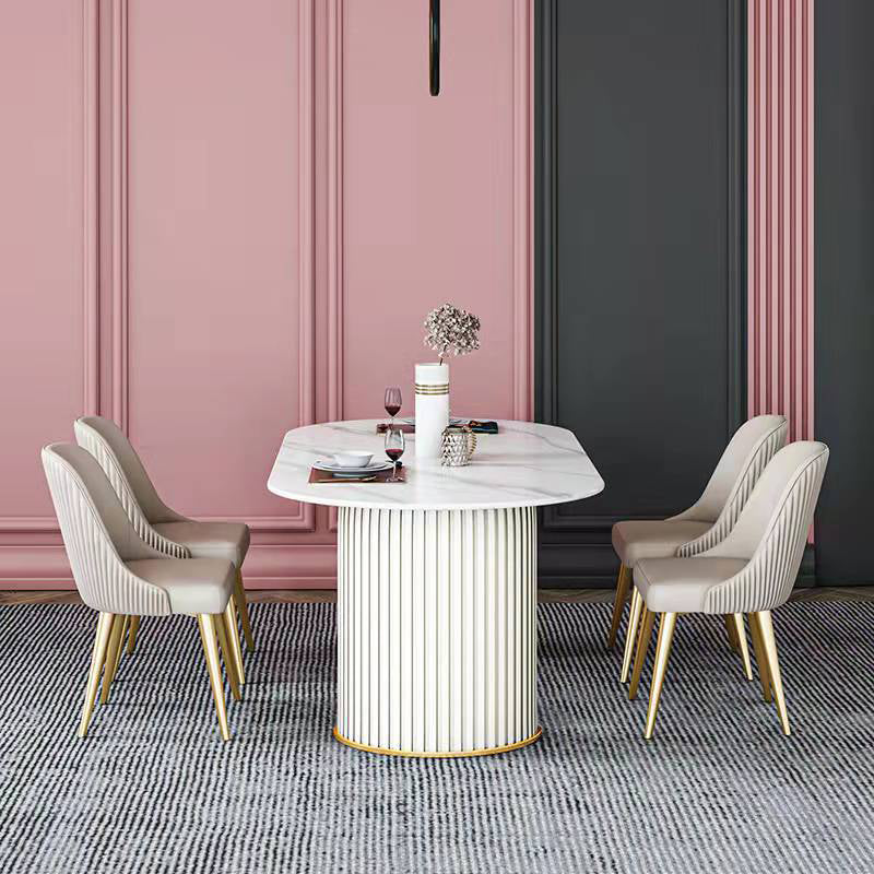 Luxury Sintered Stone Top Dining Table Oval Table with Double Pedestal for Restaurant