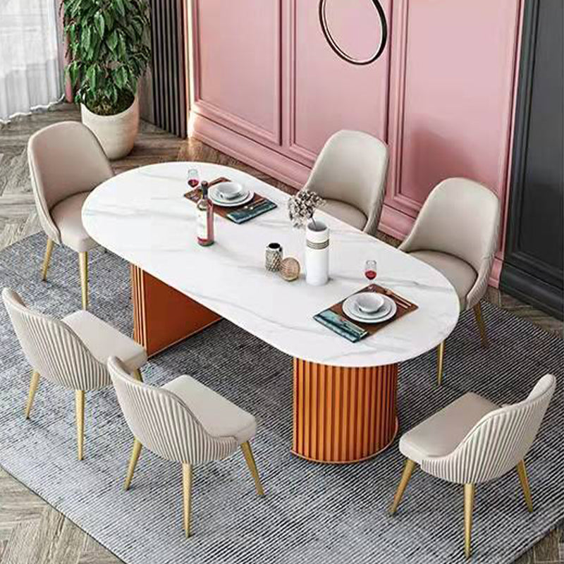 Luxury Sintered Stone Top Dining Table Oval Table with Double Pedestal for Restaurant