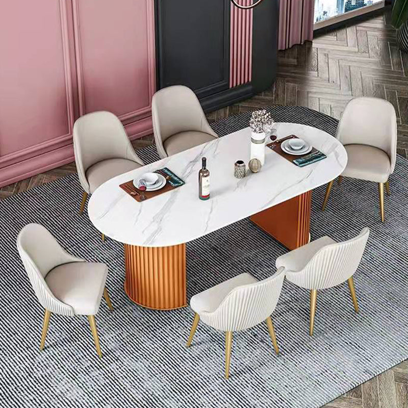 Luxury Sintered Stone Top Dining Table Oval Table with Double Pedestal for Restaurant