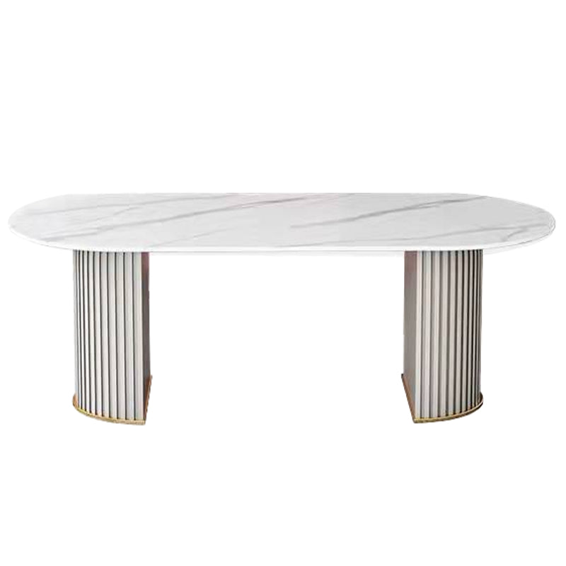 Luxury Sintered Stone Top Dining Table Oval Table with Double Pedestal for Restaurant