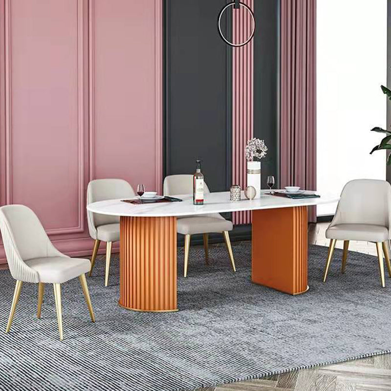 Luxury Sintered Stone Top Dining Table Oval Table with Double Pedestal for Restaurant