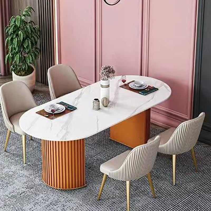 Luxury Sintered Stone Top Dining Table Oval Table with Double Pedestal for Restaurant