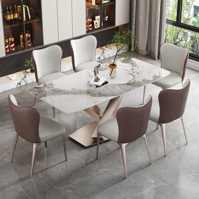 Luxury Sintered Stone Top Table Rectangle Dining Table with Pedestal Base