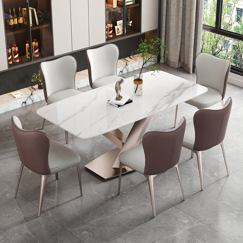 Luxury Sintered Stone Top Table Rectangle Dining Table with Pedestal Base