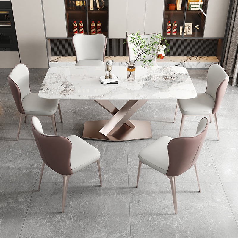 Luxury Sintered Stone Top Table Rectangle Dining Table with Pedestal Base