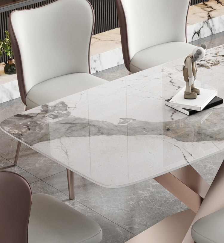 Luxury Sintered Stone Top Table Rectangle Dining Table with Pedestal Base