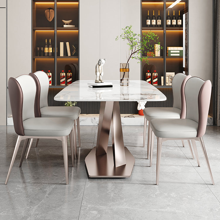Luxury Sintered Stone Top Table Rectangle Dining Table with Pedestal Base