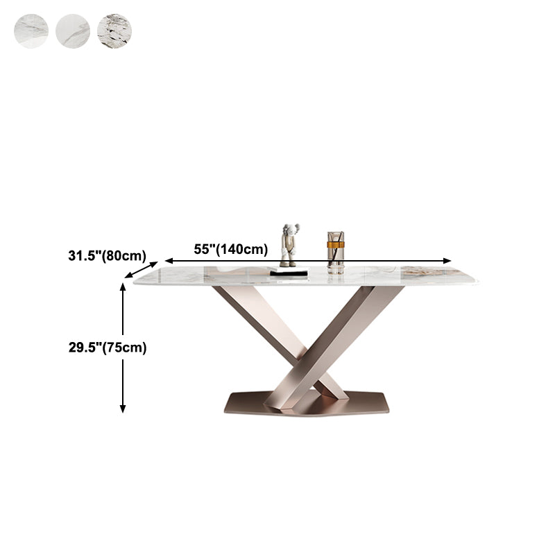 Luxury Sintered Stone Top Table Rectangle Dining Table with Pedestal Base