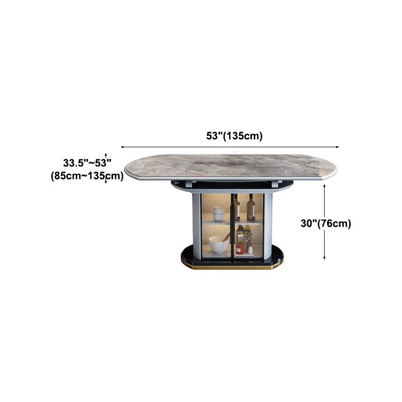 Glam Round Pedestal Dining Table Home Sintered Stone Drop-Leaf Table with Drawers