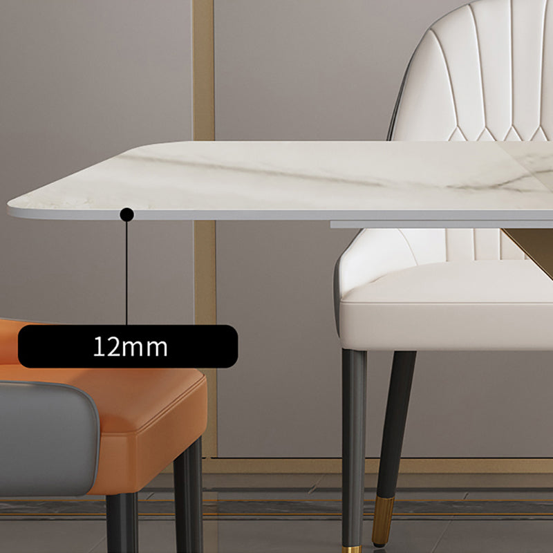 Luxury Sintered Stone Dining Table Rectangle Table with Single Pedestal in Gold