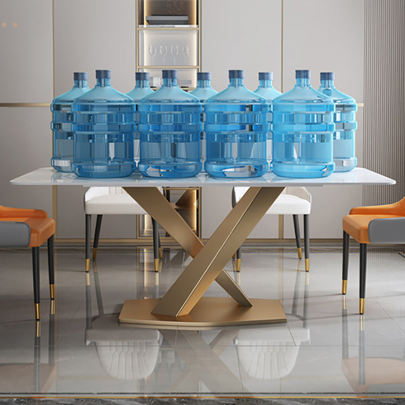 Luxury Sintered Stone Dining Table Rectangle Table with Single Pedestal in Gold