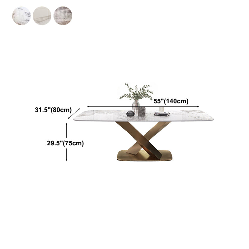 Luxury Sintered Stone Dining Table Rectangle Table with Single Pedestal in Gold