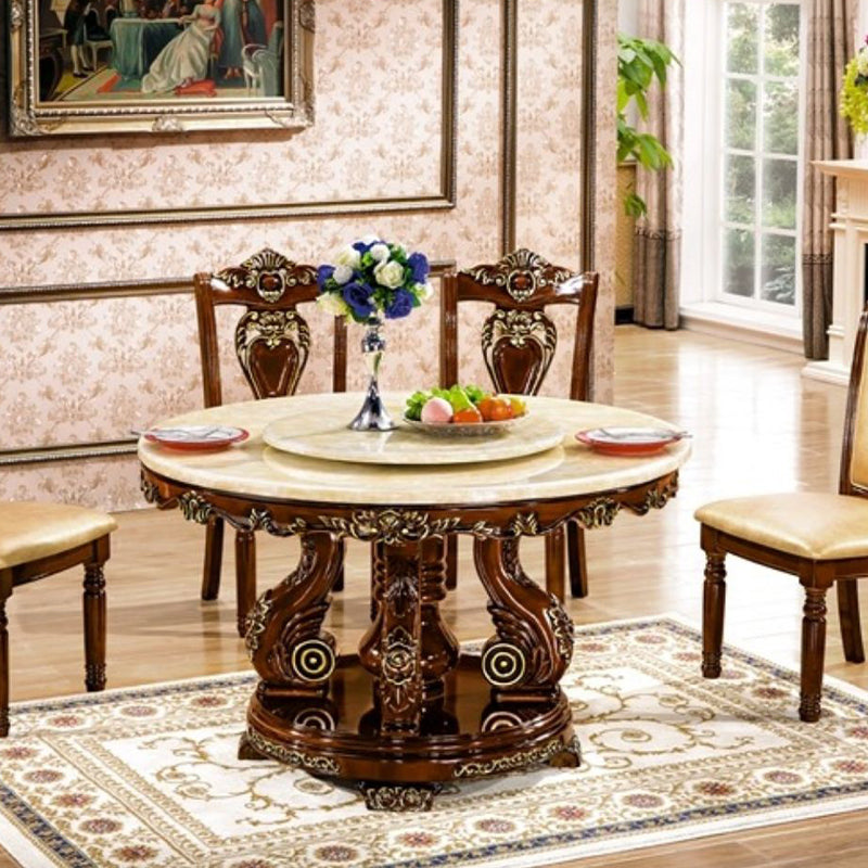 Round Shape Dining Site Table Marble Pedestal Dining Room Collection with Turntable