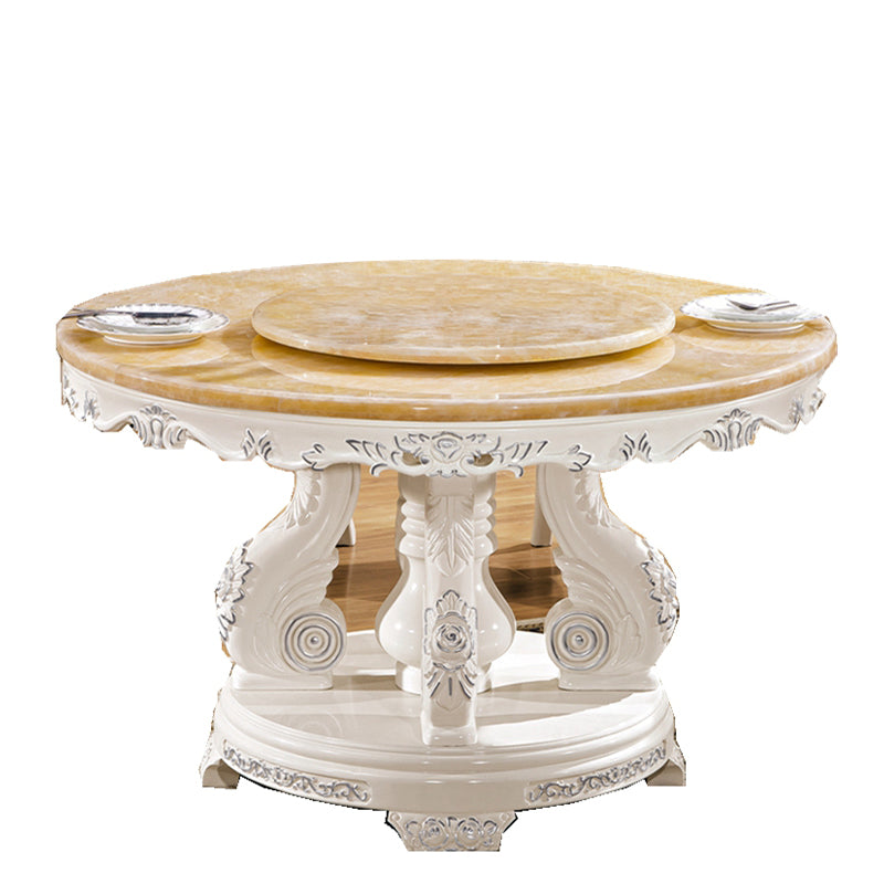 Round Shape Dining Site Table Marble Pedestal Dining Room Collection with Turntable