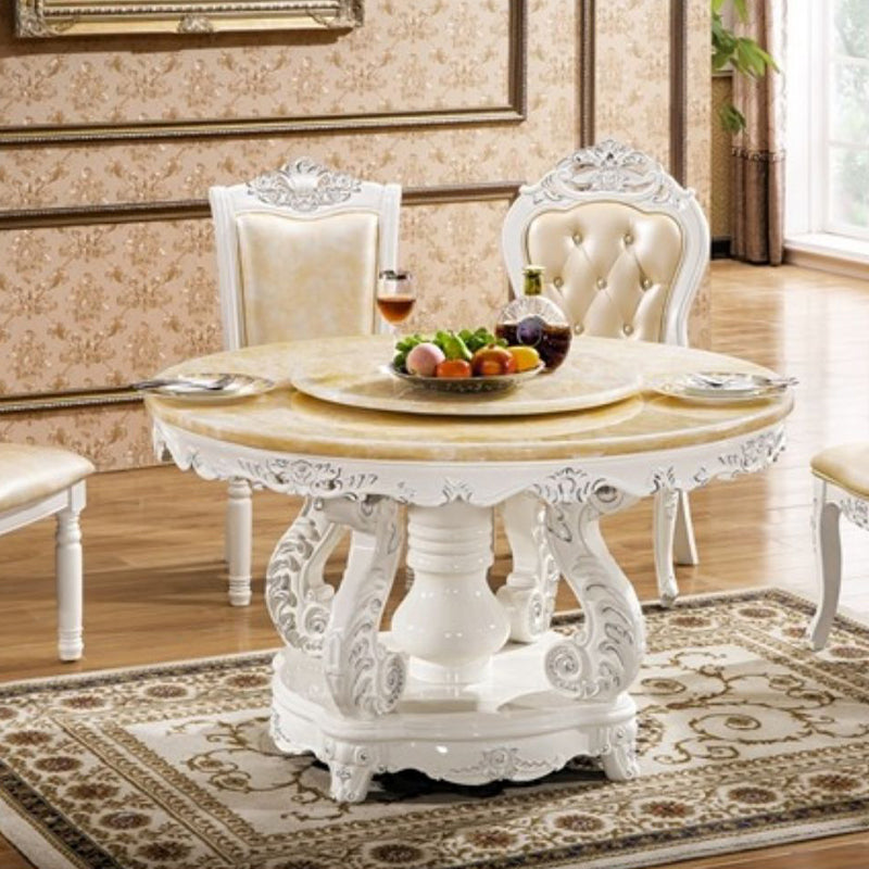 Round Shape Dining Site Table Marble Pedestal Dining Room Collection with Turntable