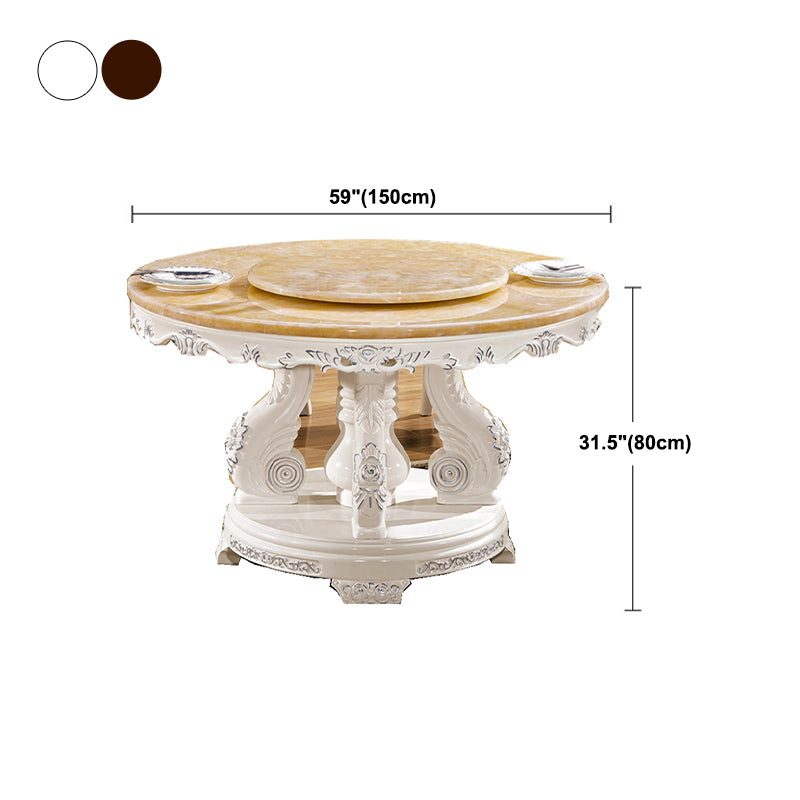Round Shape Dining Site Table Marble Pedestal Dining Room Collection with Turntable