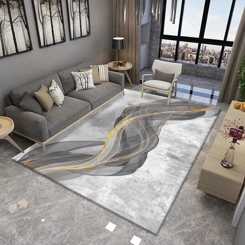 Gray Modern Rug Polyester Graphic Indoor Rug Washable Rug for Living Room
