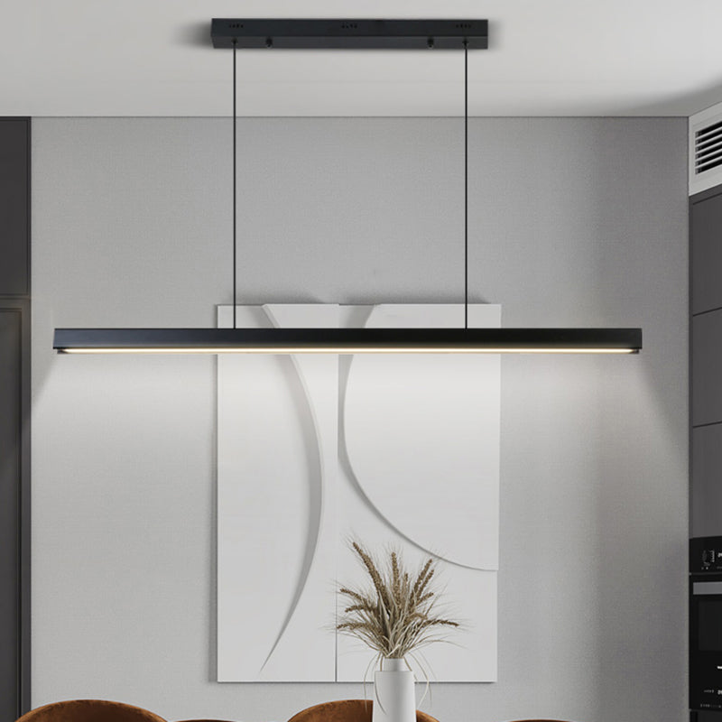 Zeitgenössischer Stil linearer Form Island Light Metal 1 hängendes Anhänger Licht in Schwarz