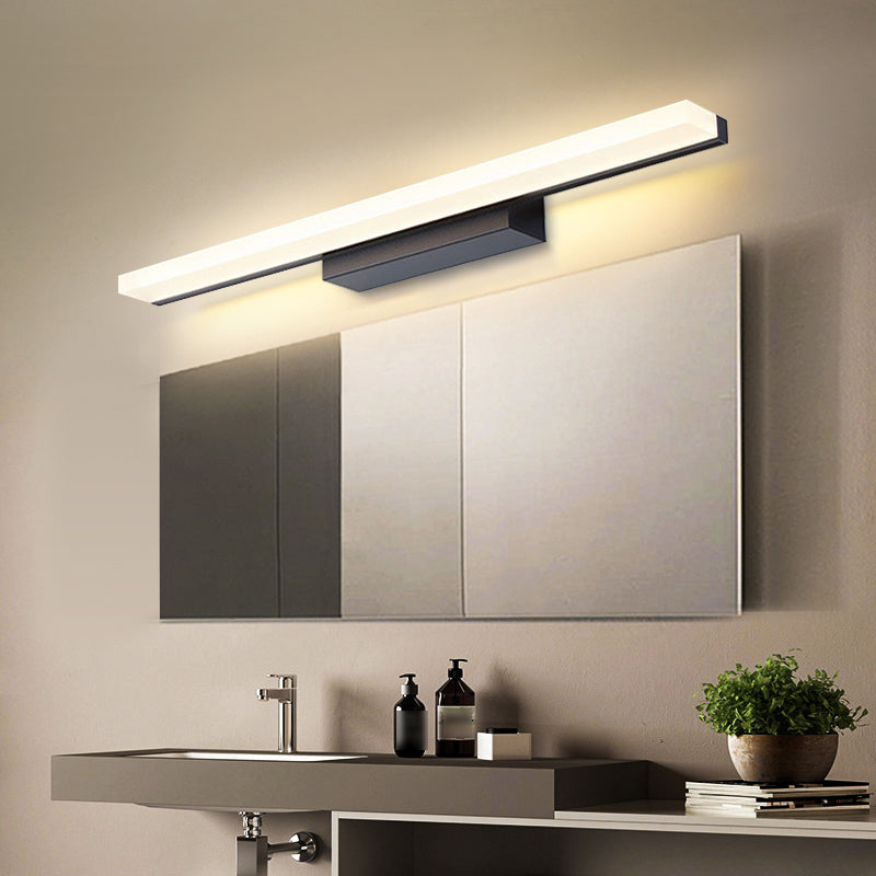 Metal Linear Wall Sconce Modern Single Light Mirror Wall Mount Light Fixture in Black