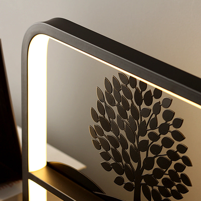 Art Decor Rectangular Night Table Lamp Bedside Black LED Wireless Charger with USB Port