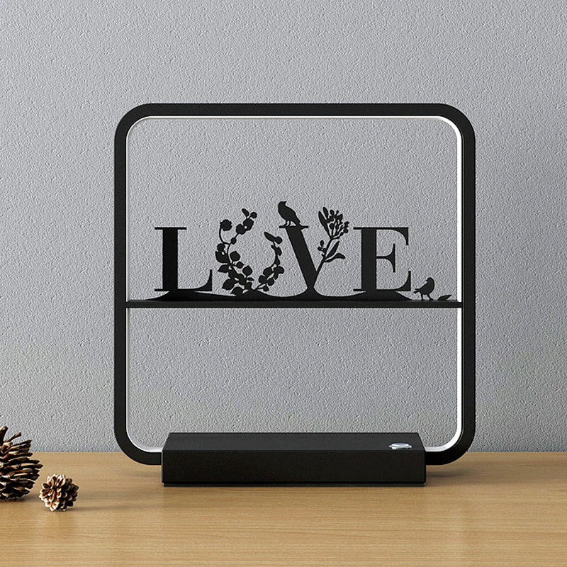 Art Decor Rectangular Night Table Lamp Bedside Black LED Wireless Charger with USB Port