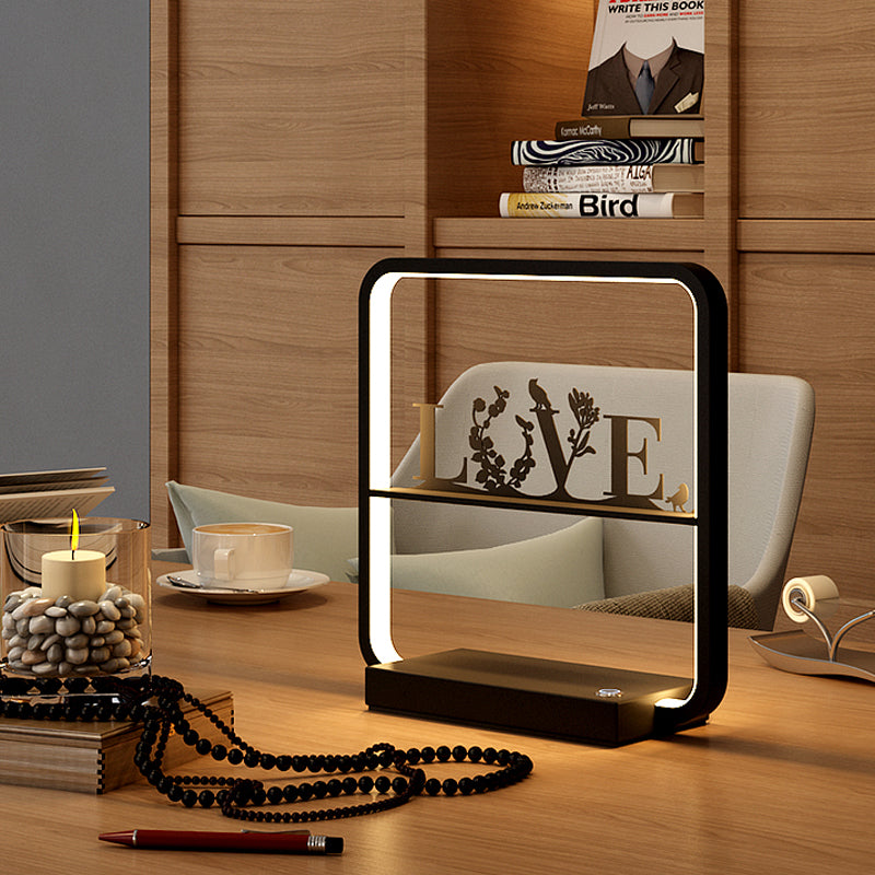 Art Decor Rectangular Night Table Lamp Bedside Black LED Wireless Charger with USB Port