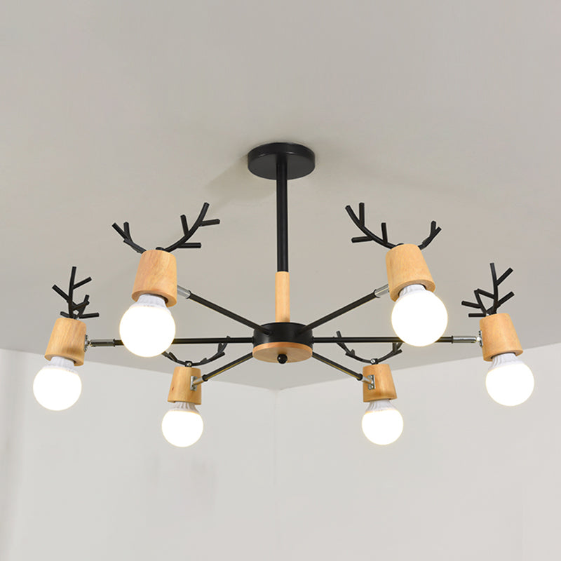 Candeliers colgantes de forma asta accesorios de iluminación de madera moderna