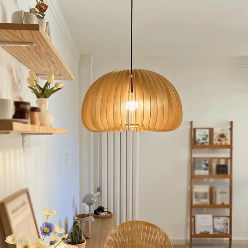 Wood Ceiling Pendant Light Modern Pumpkin Home-Stay Down Lighting with 1 Light