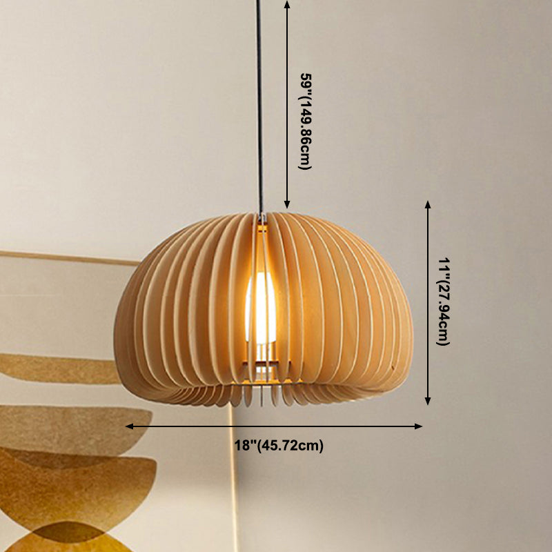 Wood Ceiling Pendant Light Modern Pumpkin Home-Stay Down Lighting with 1 Light