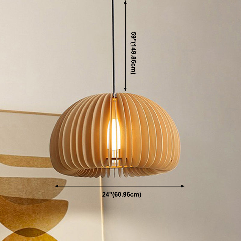 Wood Ceiling Pendant Light Modern Pumpkin Home-Stay Down Lighting with 1 Light